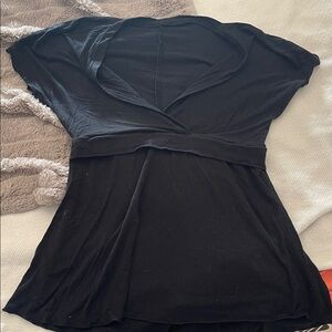 Lilikoi Black V-Neck Short Sleeve Faux Wrap Top